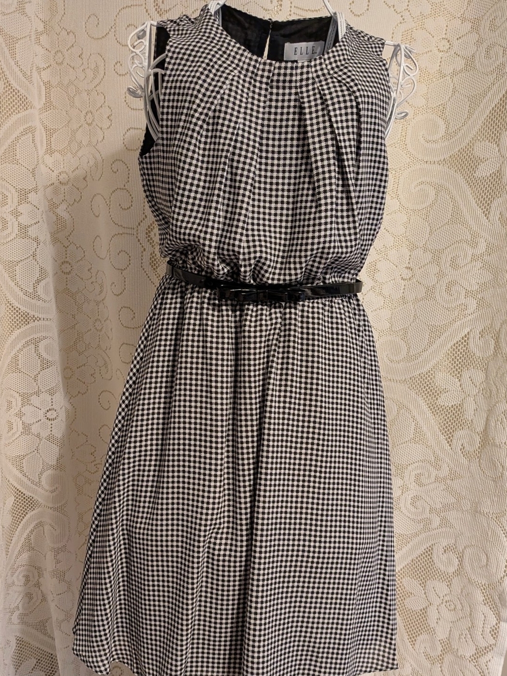 Elle Black & White Gingham Belted Sleeveless Dress